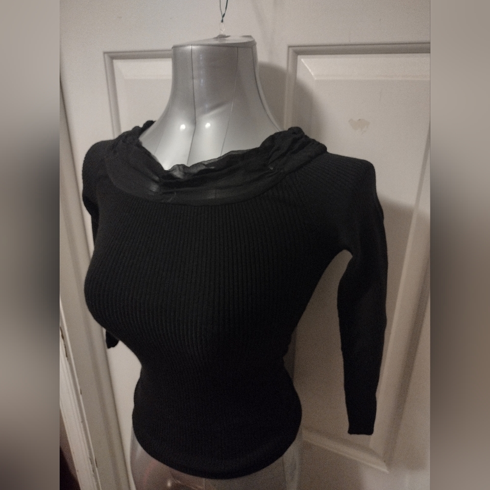 🆕️Cute Black Gathered Cowl Neck Cotton Blend Sweater  Sz M NWT